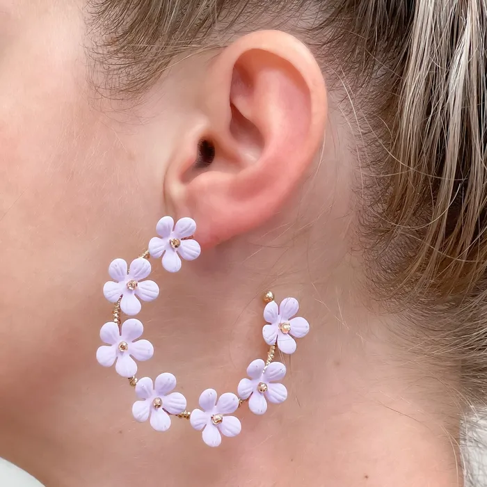 Matte Flower Hoop Earrings Lavender Prep Obsessed CT Earrings