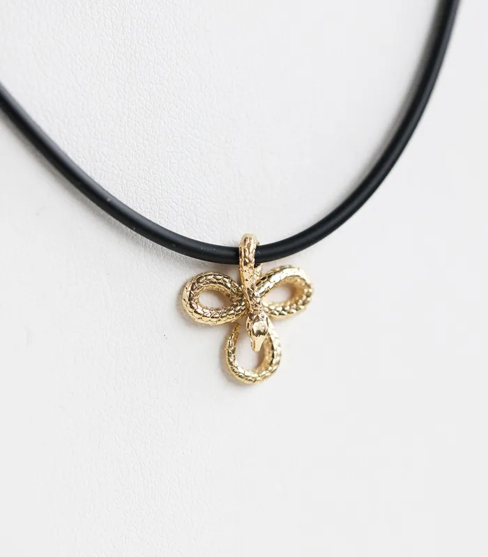 Mens snake necklace with natural rubber cord and large pendant Capucinne Necklaces