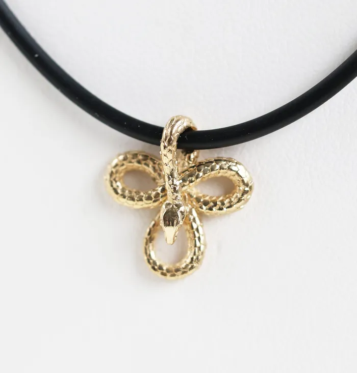 Mens snake necklace with natural rubber cord and large pendant Capucinne Necklaces
