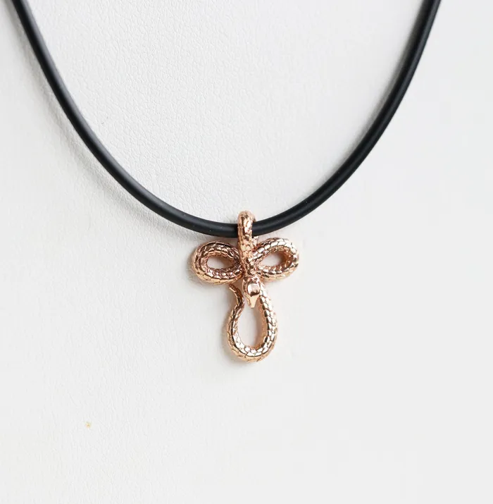 Mens snake necklace with natural rubber cord and large pendant Capucinne Necklaces