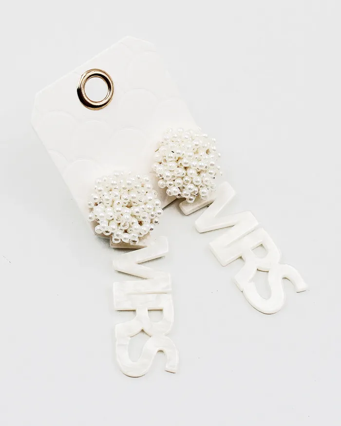 MRS Letter Clustered Pearl Top Earrings 080322 Earrings