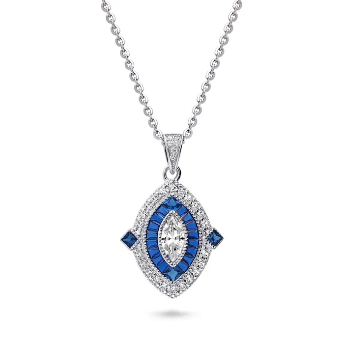 Navette Halo CZ Necklace in Sterling Silver BERRICLE Necklaces