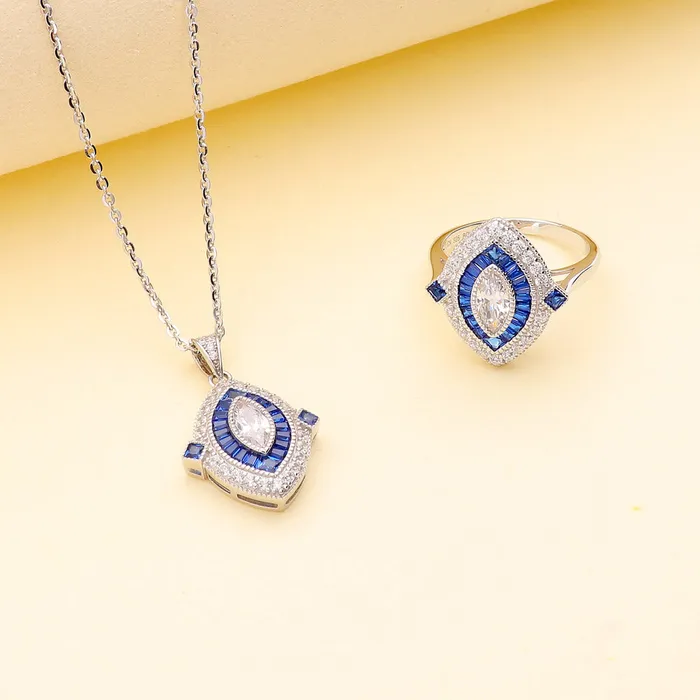 Navette Halo CZ Necklace in Sterling Silver BERRICLE Necklaces