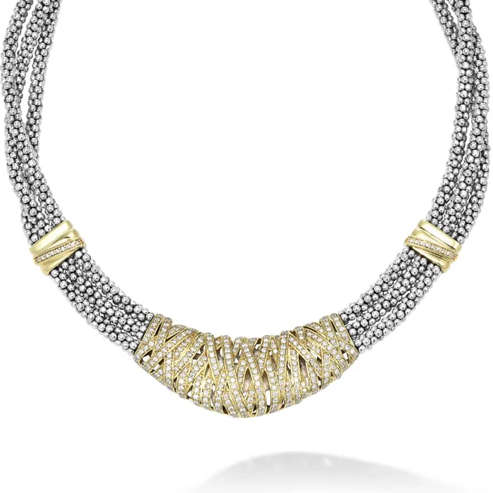 Necklaces Lagos Caviar Lux Statement TwoTone Caviar Diamond Necklace