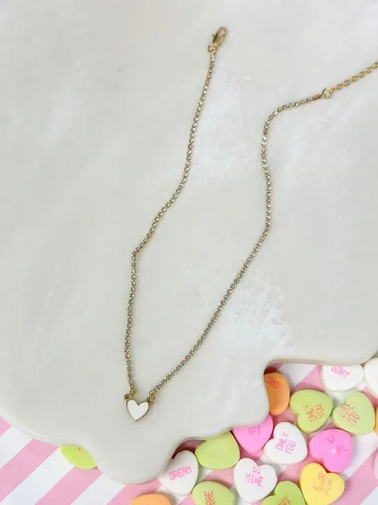 Necklaces Prep Obsessed PR Glitzy Chain Heart Necklace White