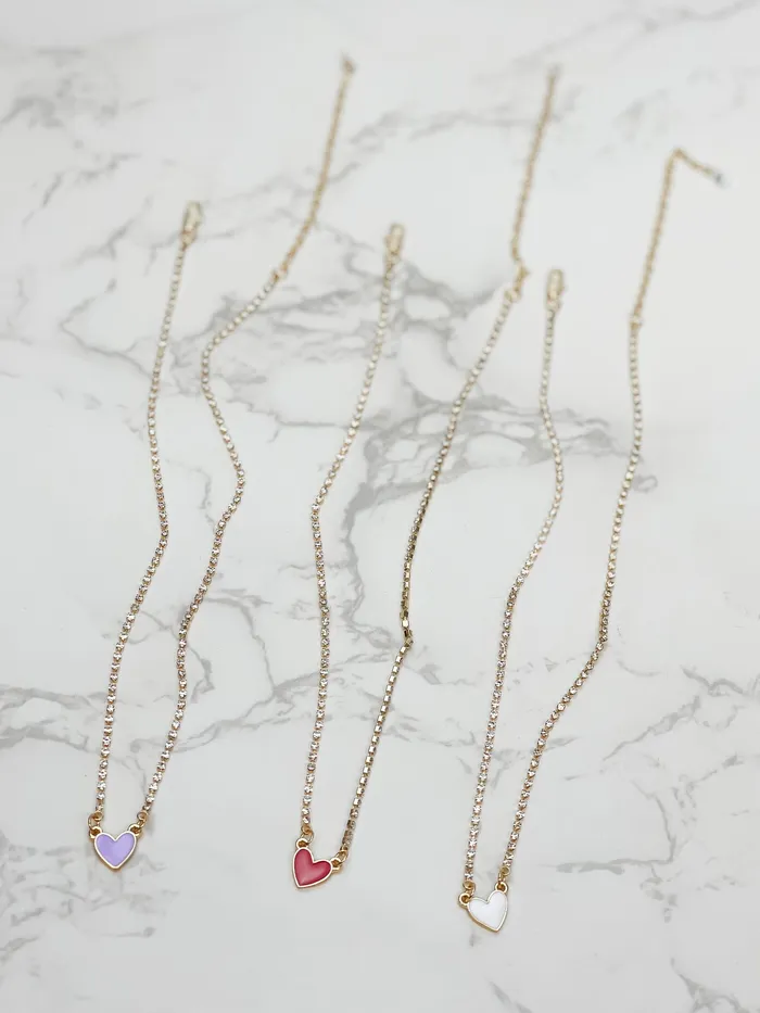Necklaces Prep Obsessed PR Glitzy Chain Heart Necklace White Necklaces Prep Obsessed PR Glitzy Chain Heart Necklace White