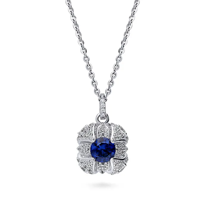 Necklaces Square Simulated Blue Sapphire CZ Necklace in Sterling Silver BERRICLE Necklaces Square Simulated Blue Sapphire CZ Necklace in Sterling Silver BERRICLE