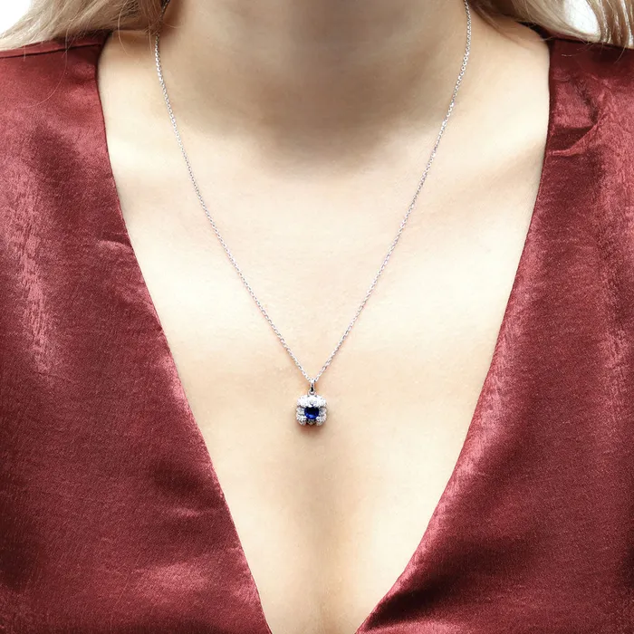 Necklaces Square Simulated Blue Sapphire CZ Necklace in Sterling Silver BERRICLE