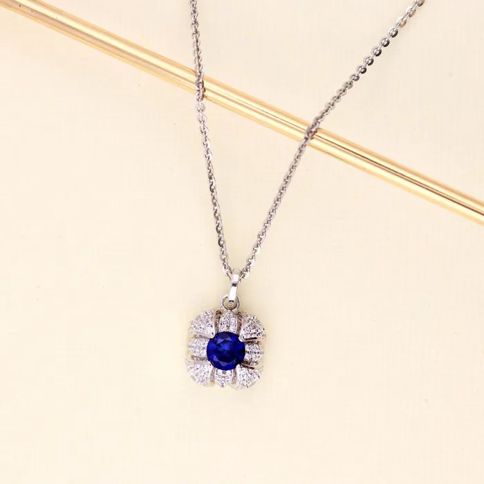Necklaces Square Simulated Blue Sapphire CZ Necklace in Sterling Silver BERRICLE
