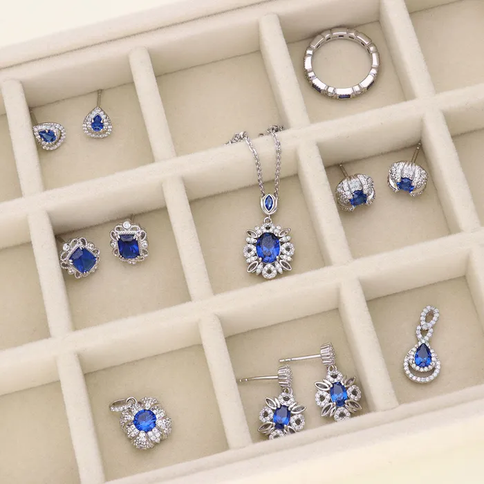 Necklaces Square Simulated Blue Sapphire CZ Necklace in Sterling Silver BERRICLE