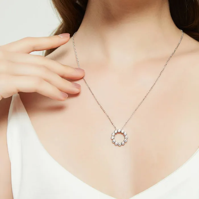 Open Circle Bubble CZ Necklace in Sterling Silver BERRICLE Necklaces