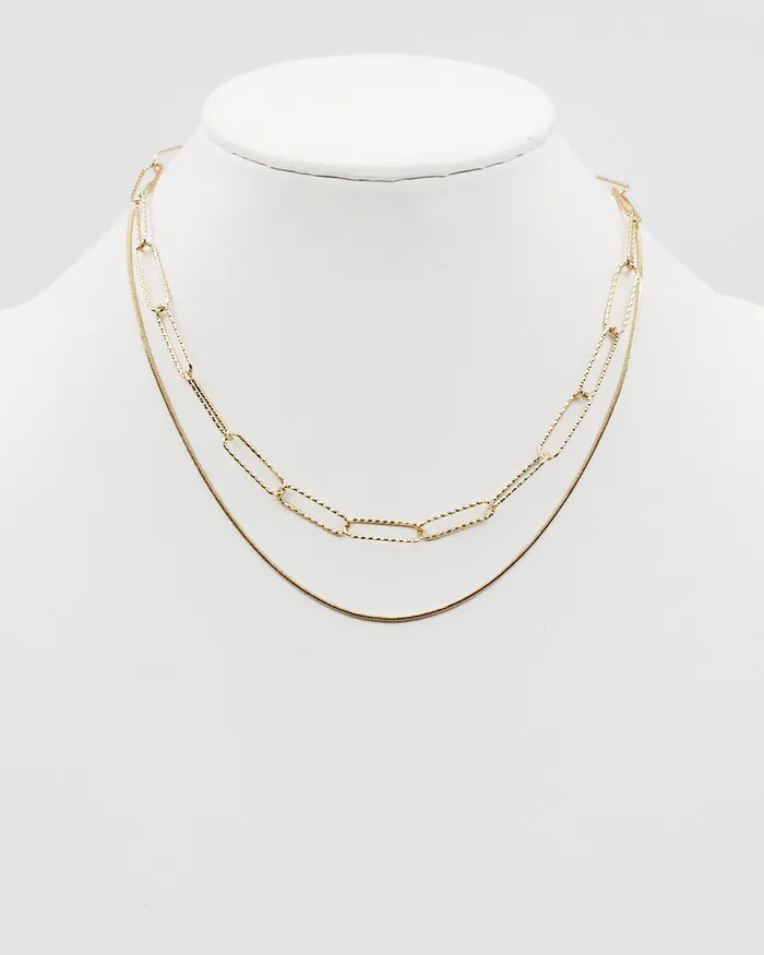 Paper Clip Layered Chain Necklace check052022 Necklaces