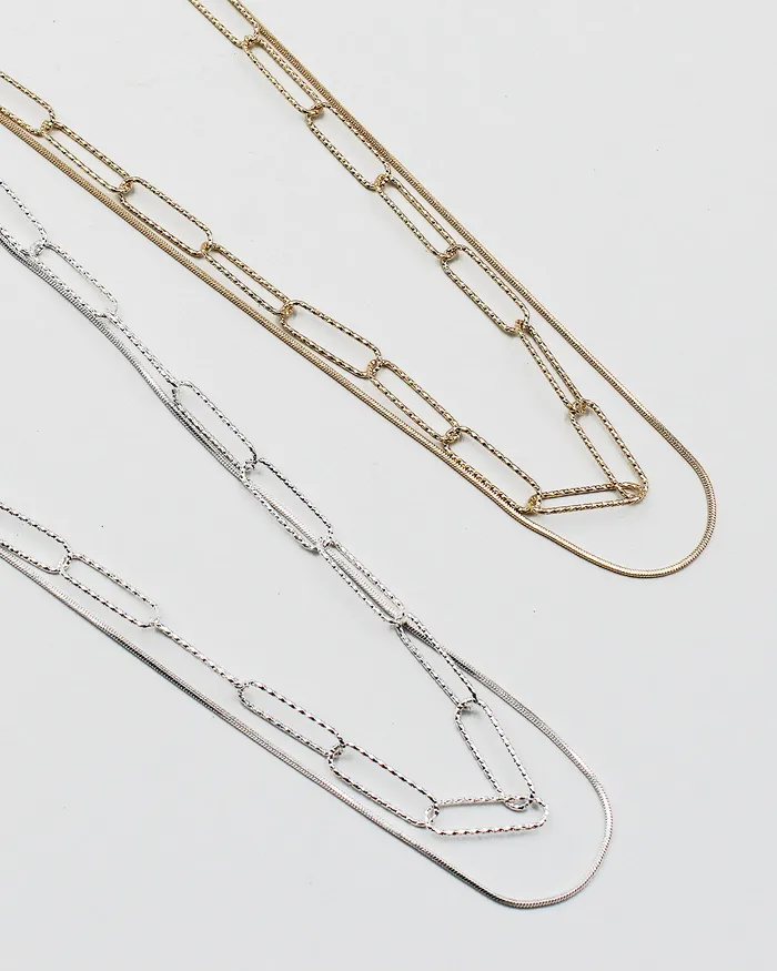 Paper Clip Layered Chain Necklace check052022 Necklaces Paper Clip Layered Chain Necklace check052022 Necklaces