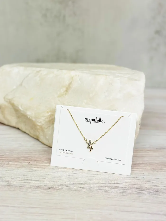 Prep Obsessed FC Necklaces Double Cross Pendant Necklace Gold