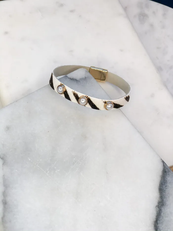 Prep Obsessed LM Dara Pearl Zebra Print Magnetic Bracelet Bracelets
