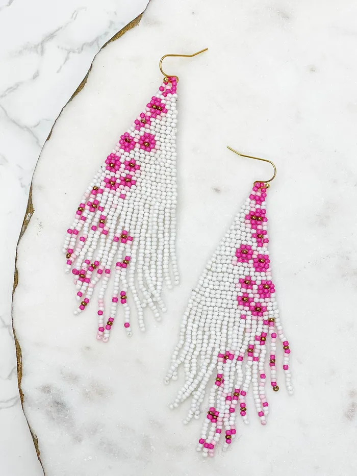Prep Obsessed MOA Earrings Cherry Blossom Curtain Dangle Seed Bead Earrings