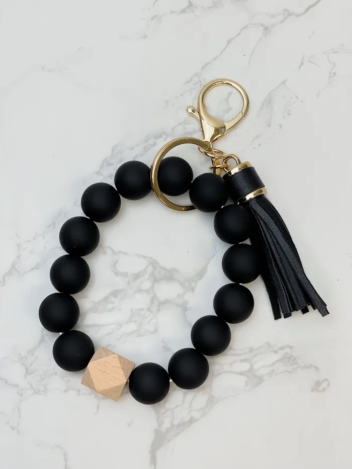 Prep Obsessed MONT Bracelets Silicone Beaded Key Ring Bracelet Black