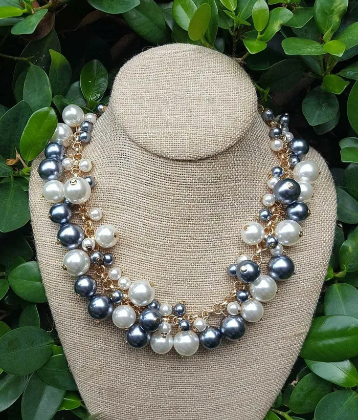 Prep Obsessed NYI Necklaces Molly Pearl Bauble Necklace Oxford Gray