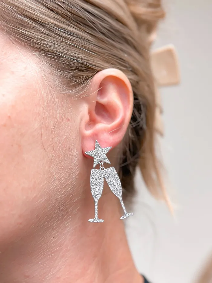 Prep Obsessed PR Cheers Rhinestone Dangle Earrings Silver Earrings