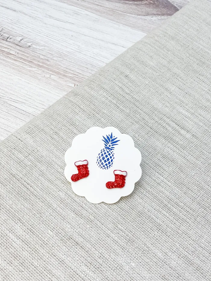 Prep Obsessed TI Earrings Pave Red Stocking Stud Earrings