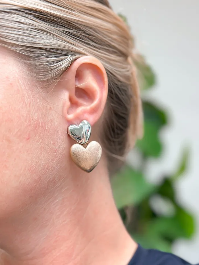 Prep Obsessed TJ Double Heart Stacked Dangle Earrings Earrings