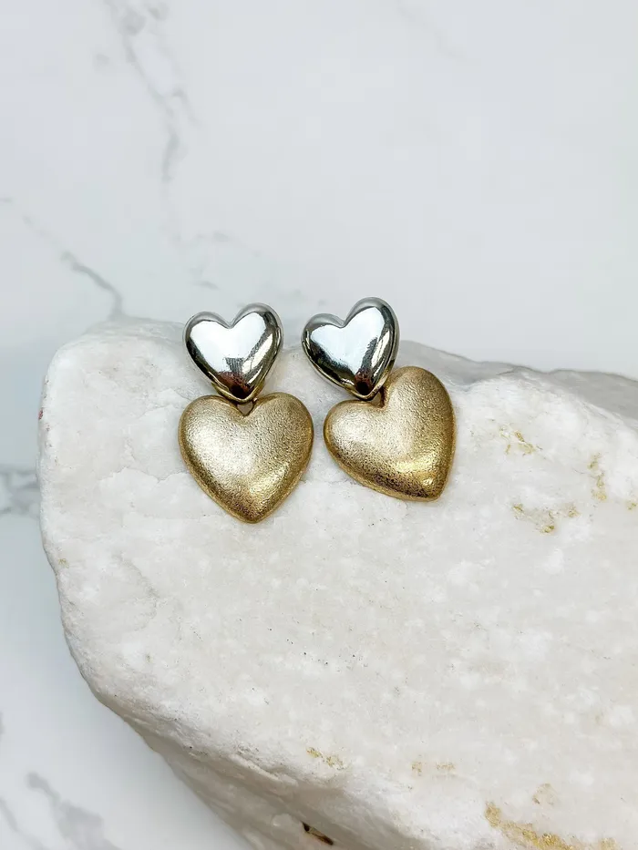 Prep Obsessed TJ Double Heart Stacked Dangle Earrings Earrings