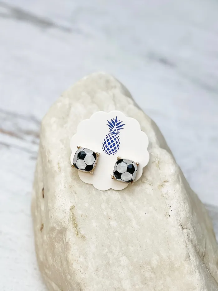 Printed Sports Stud Earrings Soccer Ball Prep Obsessed RNK Earrings