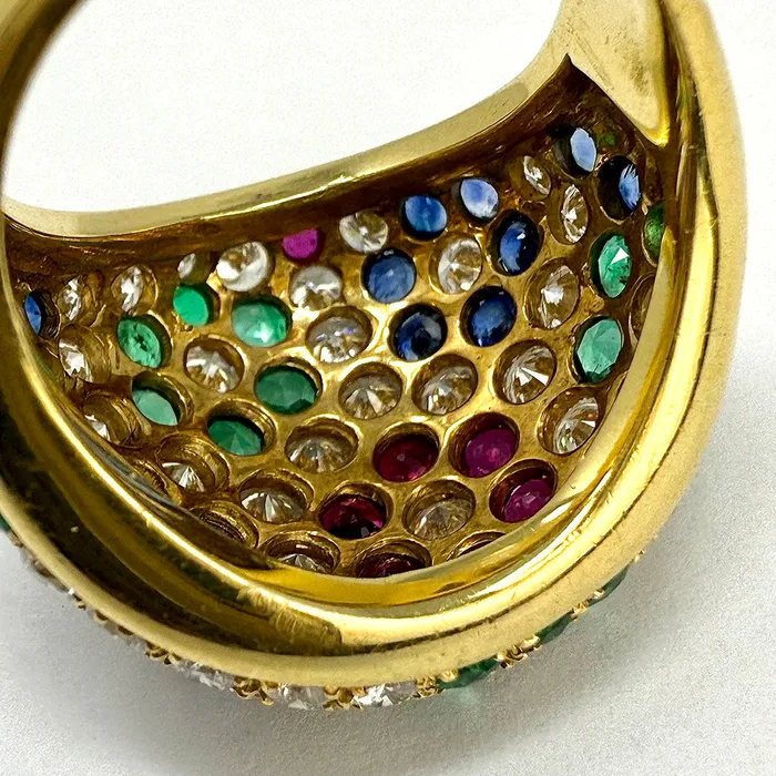 Rings 18K Gold Multistone Ring with Rubies Emerald Sapphires and Diamonds Jewelry