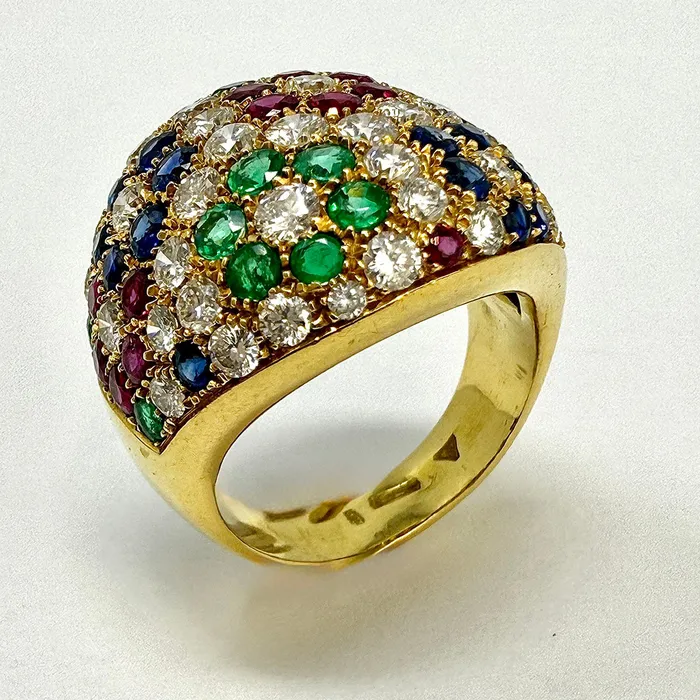 Rings 18K Gold Multistone Ring with Rubies Emerald Sapphires and Diamonds Jewelry