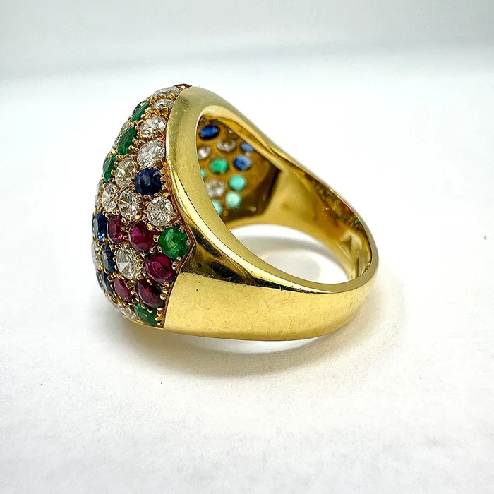 Rings 18K Gold Multistone Ring with Rubies Emerald Sapphires and Diamonds Jewelry