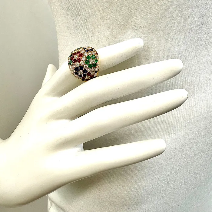 Rings 18K Gold Multistone Ring with Rubies Emerald Sapphires and Diamonds Jewelry