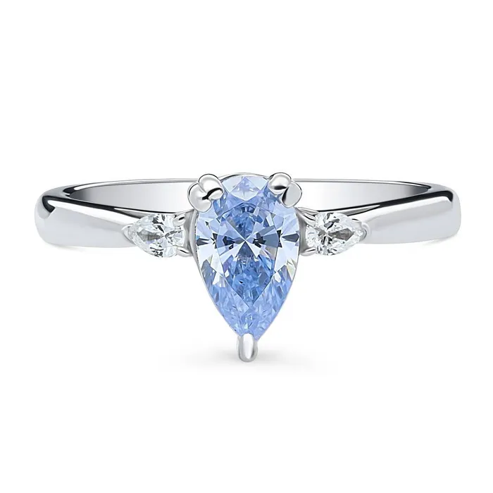 Rings 3Stone Greyish Blue Pear CZ Ring in Sterling Silver 08ct BERRICLE