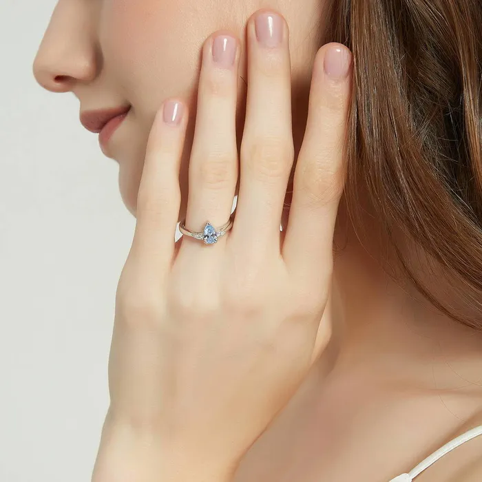 Rings 3Stone Greyish Blue Pear CZ Ring in Sterling Silver 08ct BERRICLE