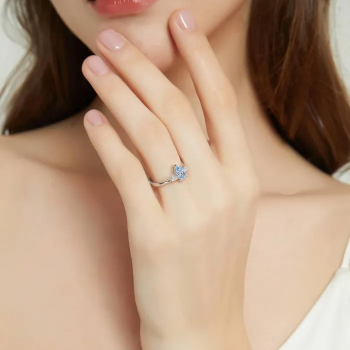 Rings 3Stone Greyish Blue Pear CZ Ring in Sterling Silver 08ct BERRICLE