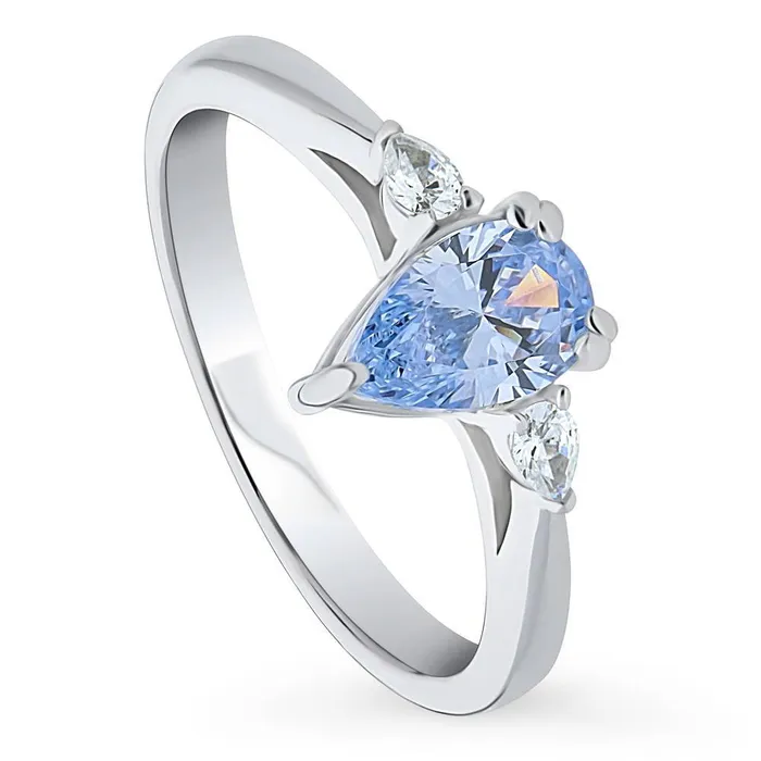 Rings 3Stone Greyish Blue Pear CZ Ring in Sterling Silver 08ct BERRICLE
