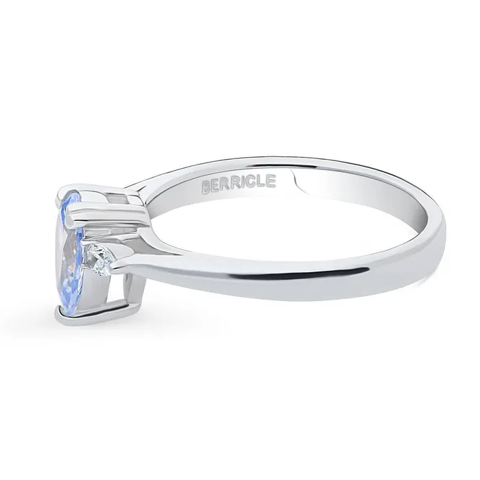 Rings 3Stone Greyish Blue Pear CZ Ring in Sterling Silver 08ct BERRICLE