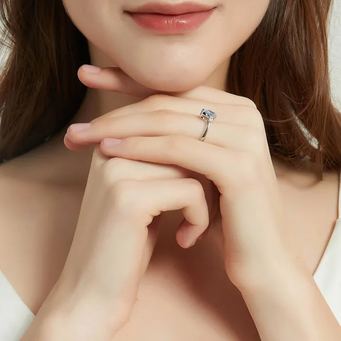 Rings 3Stone Greyish Blue Pear CZ Ring in Sterling Silver 08ct BERRICLE