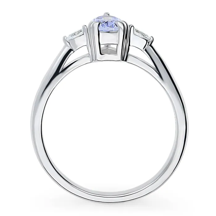 Rings 3Stone Greyish Blue Pear CZ Ring in Sterling Silver 08ct BERRICLE