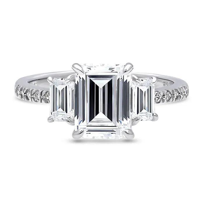 Rings BERRICLE 3Stone 21ct Emerald Cut CZ Ring in Sterling Silver
