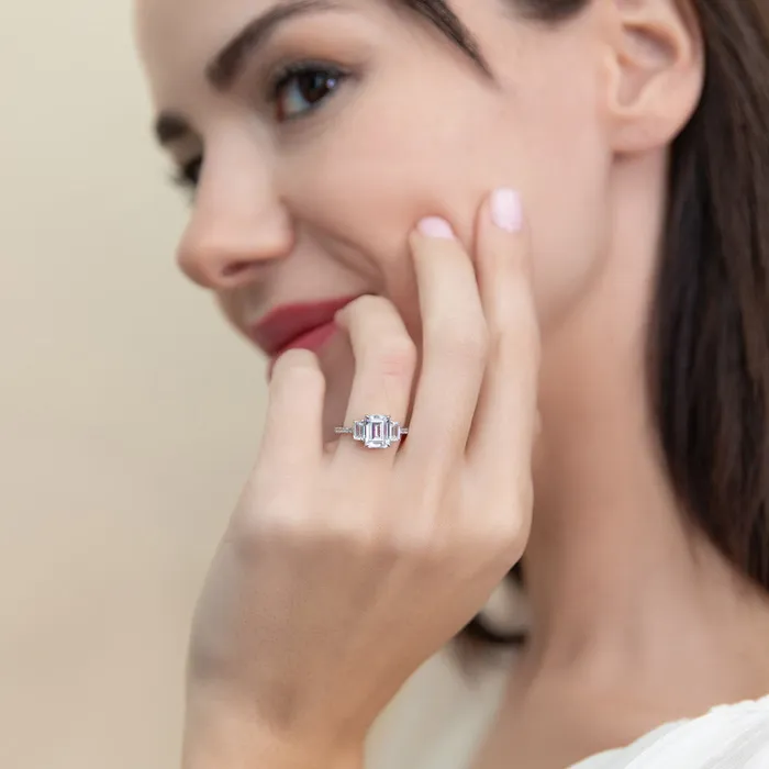 Rings BERRICLE 3Stone 21ct Emerald Cut CZ Ring in Sterling Silver