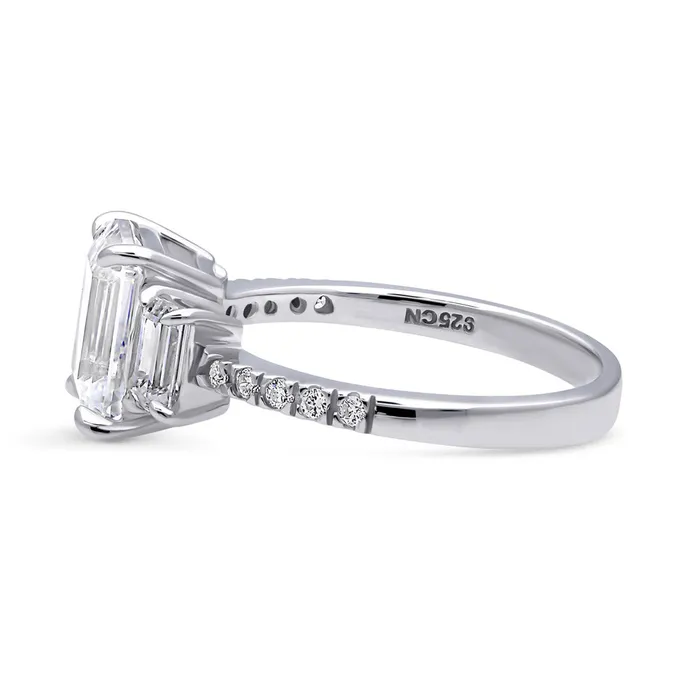 Rings BERRICLE 3Stone 21ct Emerald Cut CZ Ring in Sterling Silver