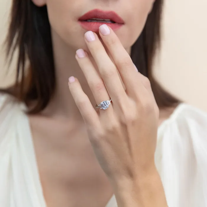 Rings BERRICLE 3Stone 21ct Emerald Cut CZ Ring in Sterling Silver