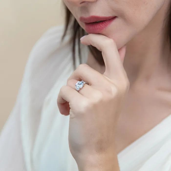 Rings BERRICLE 3Stone 21ct Emerald Cut CZ Ring in Sterling Silver
