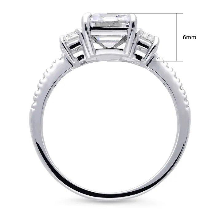 Rings BERRICLE 3Stone 21ct Emerald Cut CZ Ring in Sterling Silver