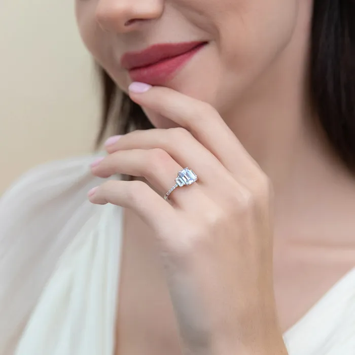 Rings BERRICLE 3Stone 21ct Emerald Cut CZ Ring in Sterling Silver