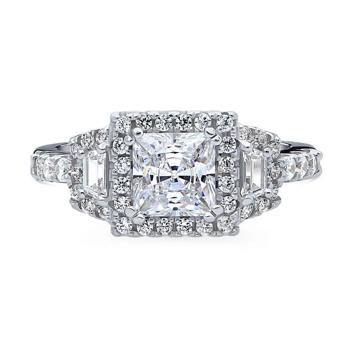 Rings BERRICLE Halo 3Stone 12ct Princess CZ Ring in Sterling Silver