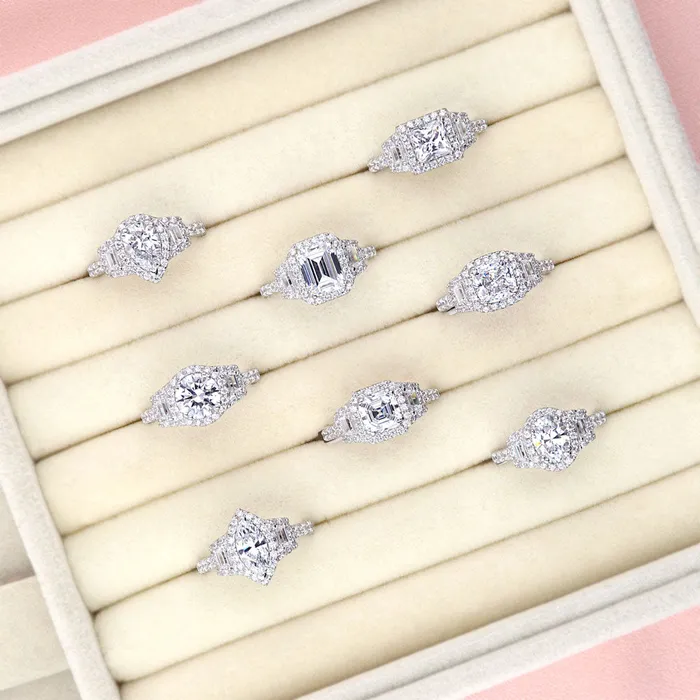 Rings BERRICLE Halo 3Stone 12ct Princess CZ Ring in Sterling Silver