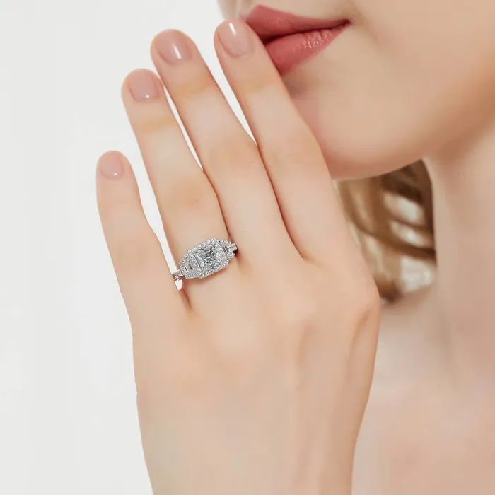 Rings BERRICLE Halo 3Stone 12ct Princess CZ Ring in Sterling Silver