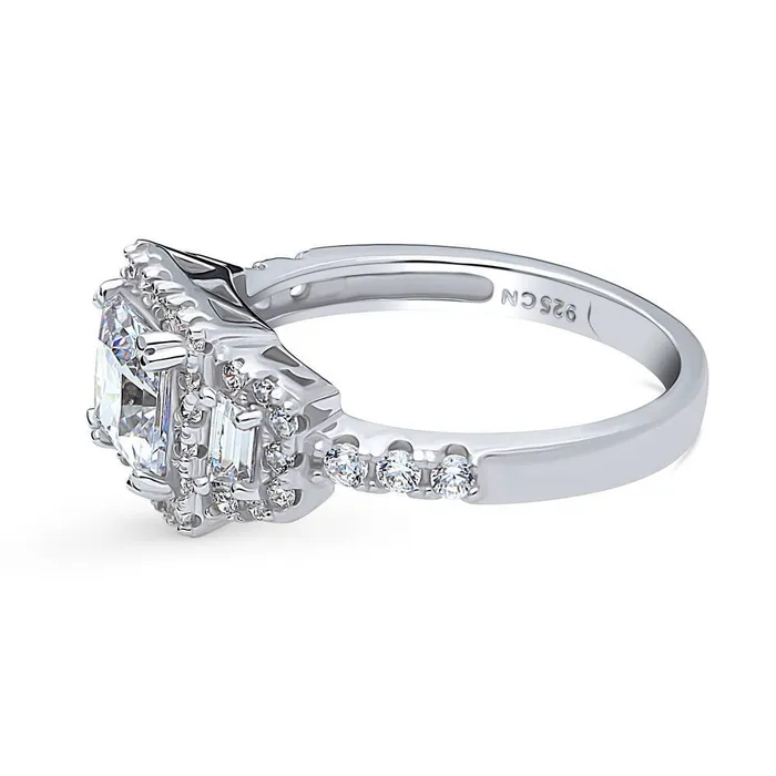 Rings BERRICLE Halo 3Stone 12ct Princess CZ Ring in Sterling Silver