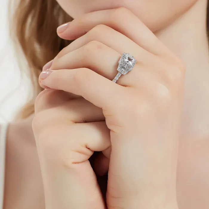 Rings BERRICLE Halo 3Stone 12ct Princess CZ Ring in Sterling Silver